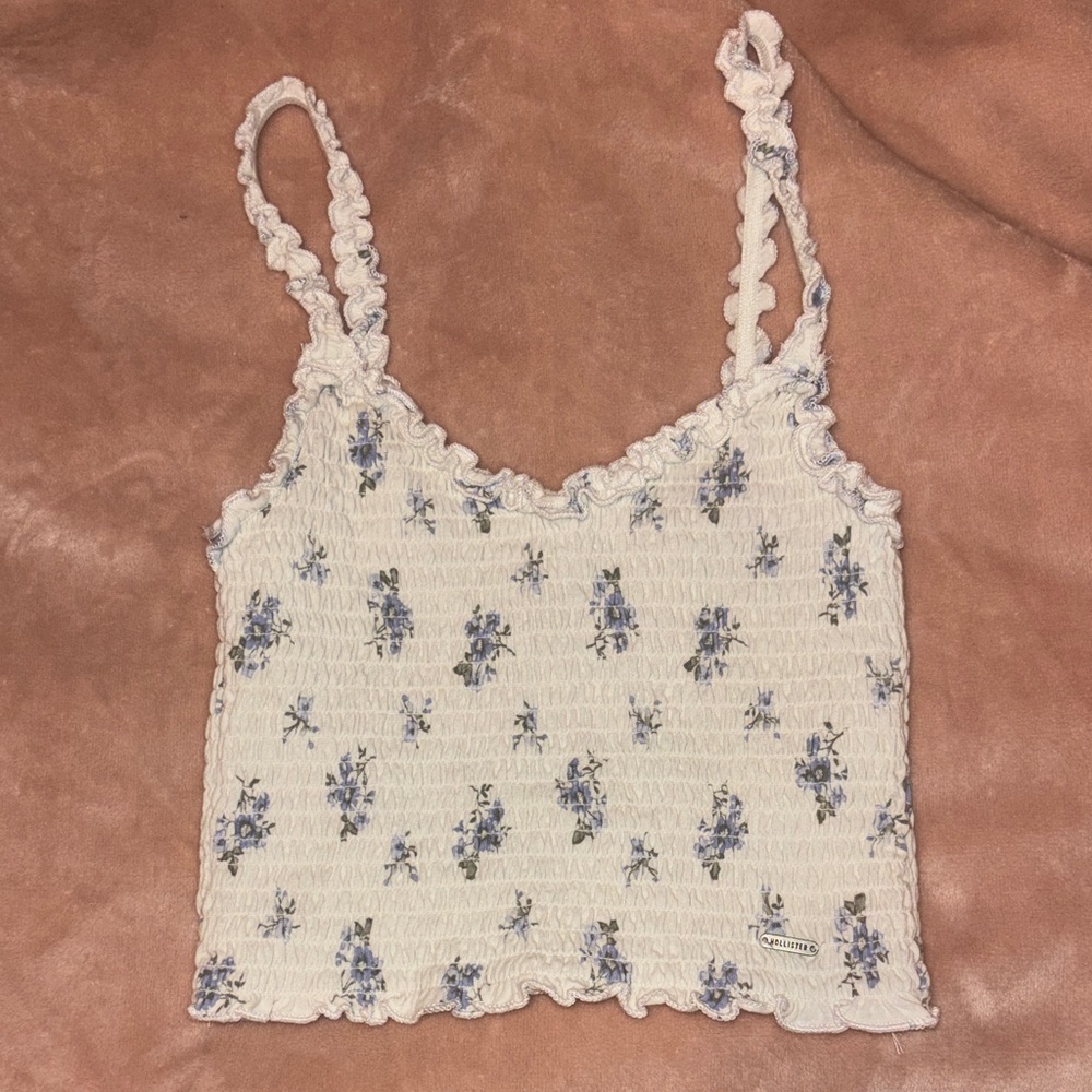Hollister Smocked white with purple flowers crop top